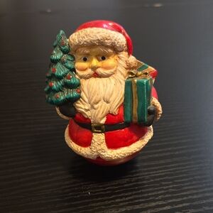 Jolly Santa Claus Holiday Figurine with Tree and Gift